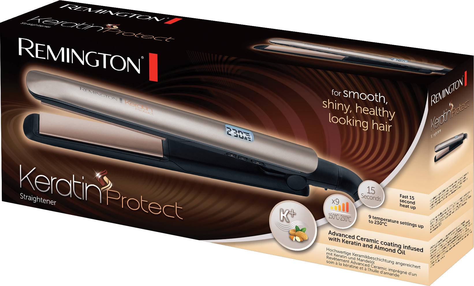 Remington Keratin Protect hajvasaló dobozban, termékadatokkal.