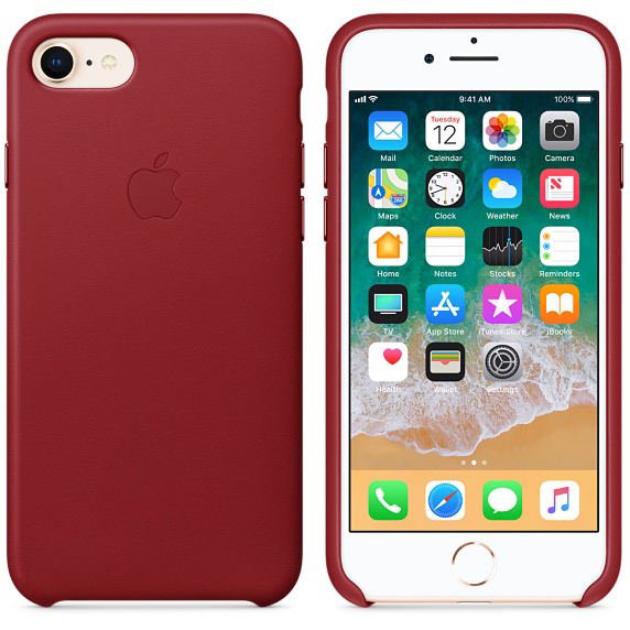 APPLE Leder Case, Backcover, Apple, iPhone 7, iPhone 8, Rot