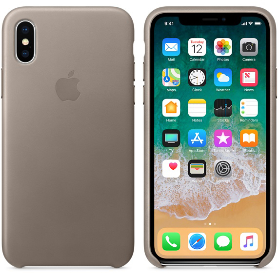 APPLE Leder Case, Backcover, Apple, iPhone X, Taupe