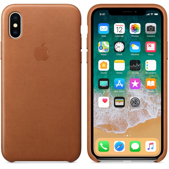 APPLE Leder Case, Backcover, Apple, iPhone X, Sattelbraun