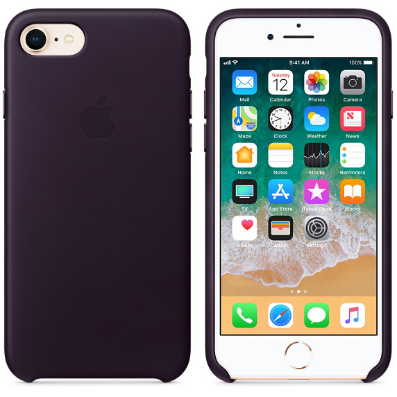 APPLE Leder Case, Backcover, Apple, iPhone 8, iPhone 7, Dunkelaubergine