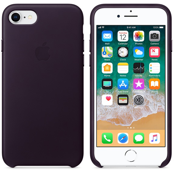 APPLE Leder Case, Backcover, Apple, iPhone 8, iPhone 7, Dunkelaubergine