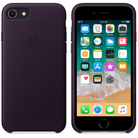 APPLE Leder Case, Backcover, Apple, iPhone 8, iPhone 7, Dunkelaubergine