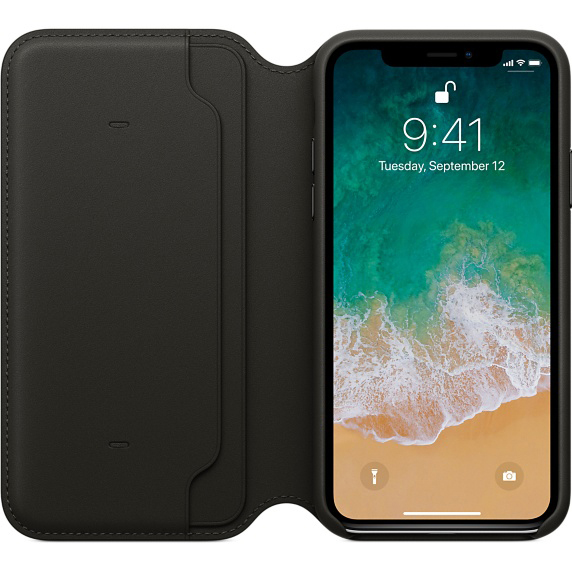 APPLE Leder Case, Bookcover, Apple, iPhone X, Schwarz