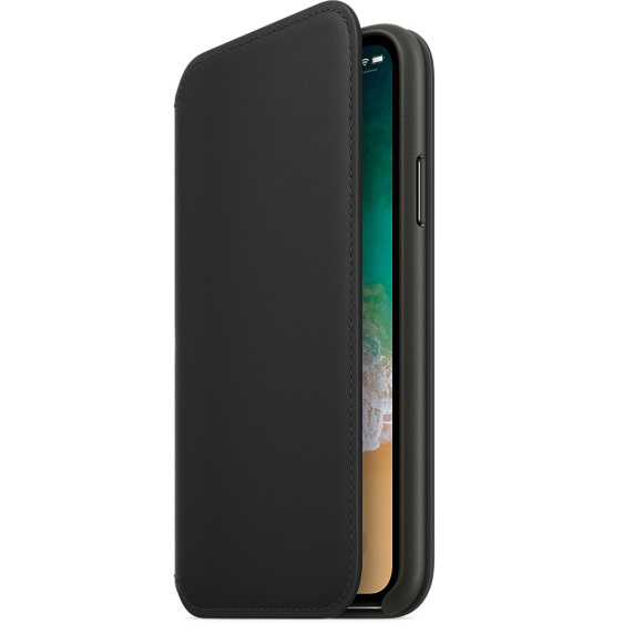 APPLE Leder Case, Bookcover, Apple, iPhone X, Schwarz