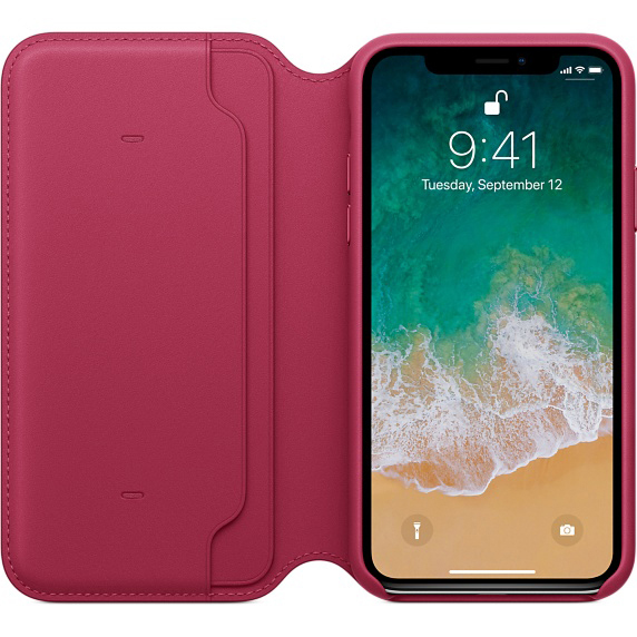 APPLE Leder Case, Bookcover, Apple, iPhone X, Beere