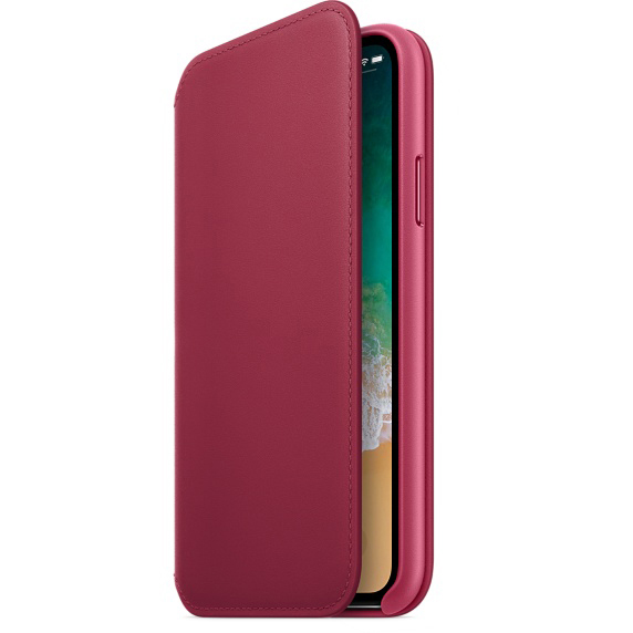 APPLE Leder Case, Bookcover, Apple, iPhone X, Beere