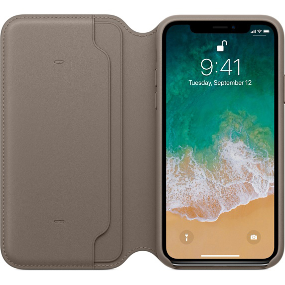 APPLE Leder Case, Bookcover, Apple, iPhone X, Taupe
