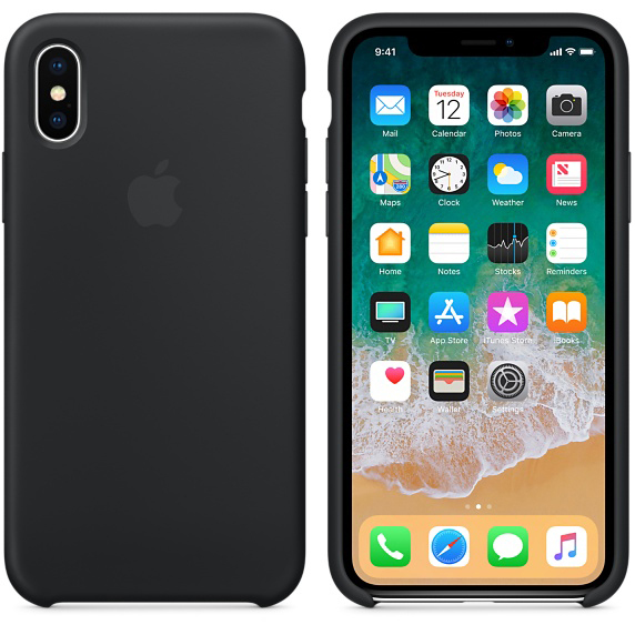 APPLE Silikon Case, Backcover, Apple, iPhone X, Schwarz