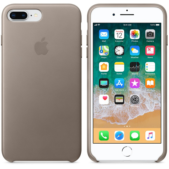 APPLE Leder Case, Backcover, Apple, iPhone 7 Plus, iPhone 8 Plus, Taupe