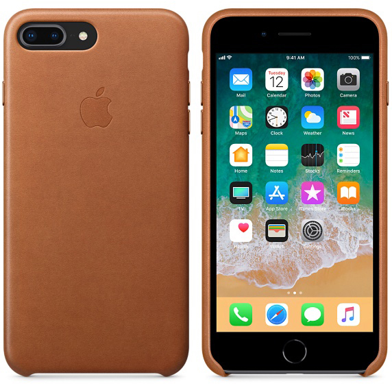 APPLE Leder Case, Backcover, Apple, iPhone 7 Plus, iPhone 8 Plus, Sattelbraun