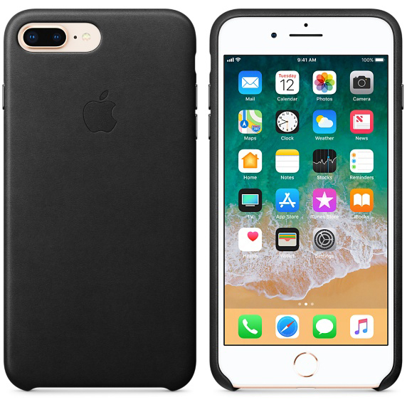 APPLE Leder Case, Backcover, Apple, iPhone 7 Plus, iPhone 8 Plus, Schwarz