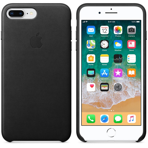 APPLE Leder Case, Backcover, Apple, iPhone 7 Plus, iPhone 8 Plus, Schwarz