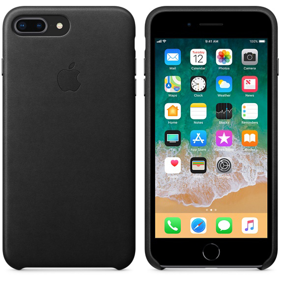 APPLE Leder Case, Backcover, Apple, iPhone 7 Plus, iPhone 8 Plus, Schwarz