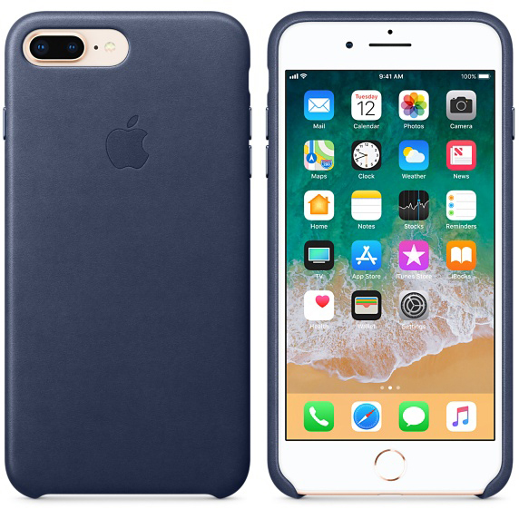 APPLE Leder Case, Backcover, Apple, iPhone 7 Plus, iPhone 8 Plus, Mitternachtsblau