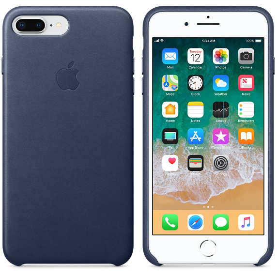 APPLE Leder Case, Backcover, Apple, iPhone 7 Plus, iPhone 8 Plus, Mitternachtsblau