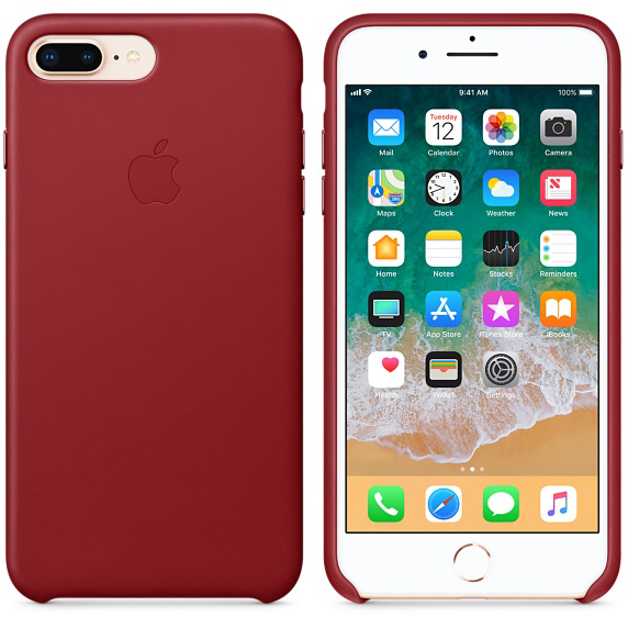 APPLE Leder Case, Backcover, Apple, iPhone 7 Plus, iPhone 8 Plus, Rot