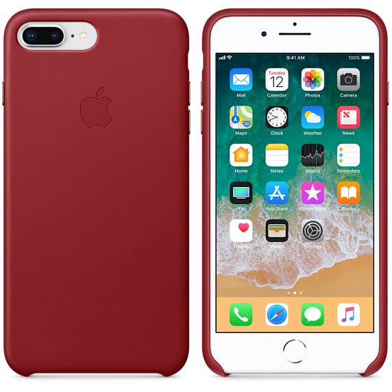 APPLE Leder Case, Backcover, Apple, iPhone 7 Plus, iPhone 8 Plus, Rot