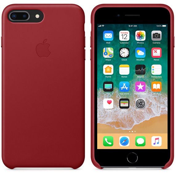 APPLE Leder Case, Backcover, Apple, iPhone 7 Plus, iPhone 8 Plus, Rot