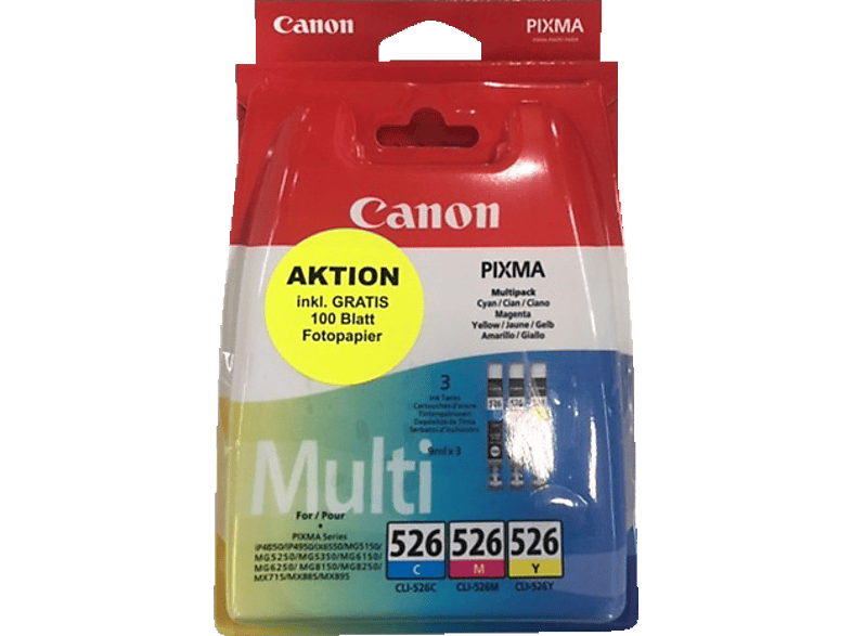 CANON CLI-526 Tintenpatrone C/M/Y (ohne schwarze Patrone) Tintenpatrone  Multipack inkl. 100 Blatt Fotopapier (10 x 15 cm) C/M/Y (ohne schwarze  Patrone) online kaufen | SATURN