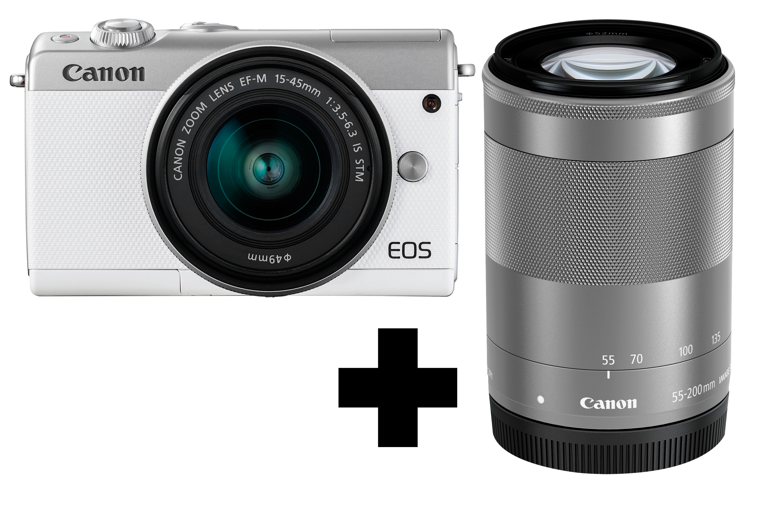 CANON EOS M100 Kit Systemkamera mit Objektiv 15-45 mm, 55-200 mm