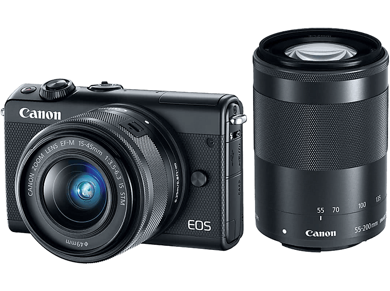 CANON Hybride camera EOS M100 Zwart + 15-45 mm + 55-200 mm Zwart (2209C022AA)