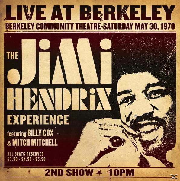 Poster für ein Jimi Hendrix Experience Konzert. Brauner Hintergrund, schwarz-weißer Text und ein Foto von Jimi.