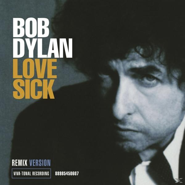 Bob Dylan 'Love Sick' Albumcover, dunkler Hintergrund, Nahaufnahme von Dylans Gesicht.