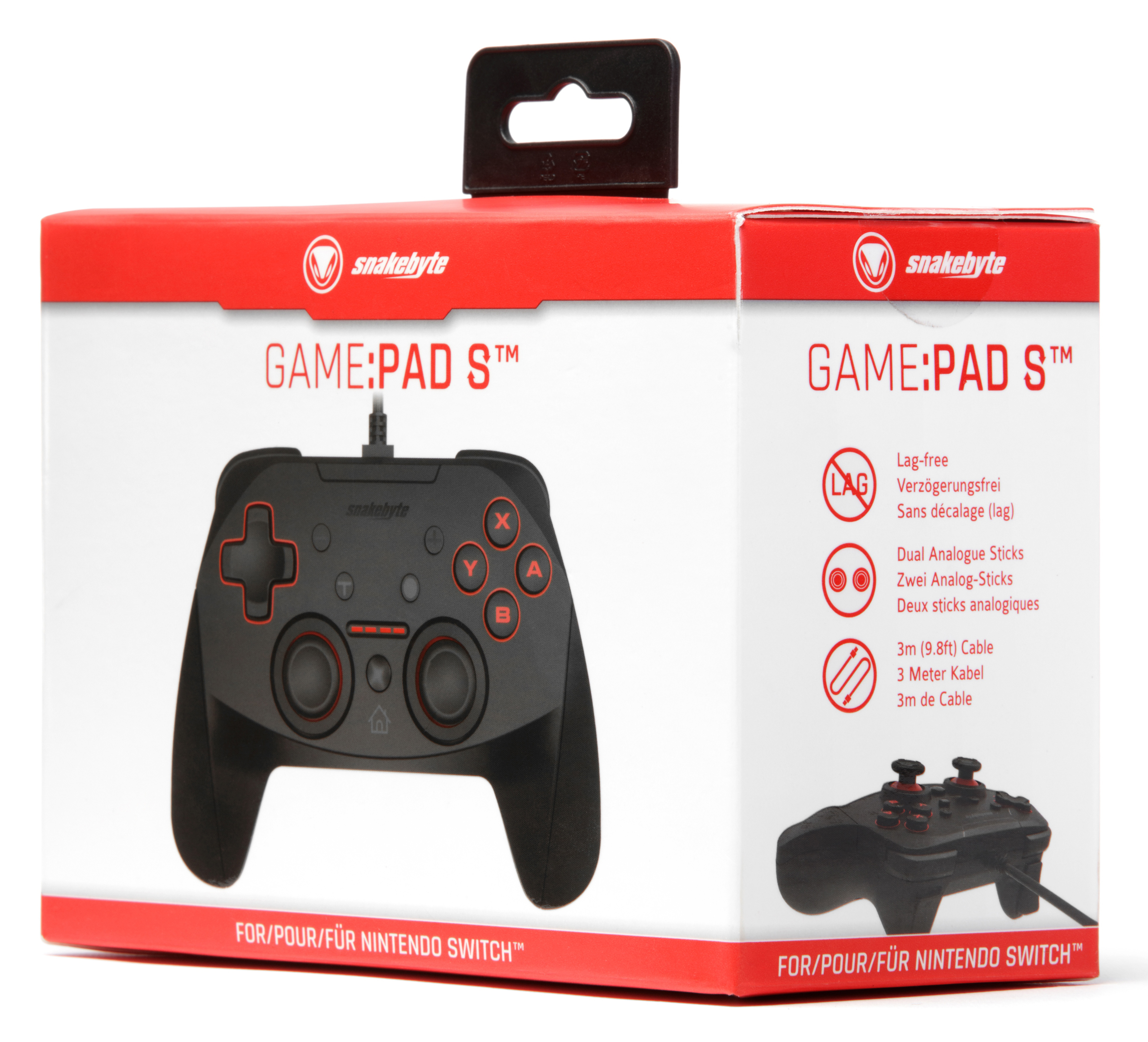 Spielcontroller-Box mit Controller-Bild und Text.