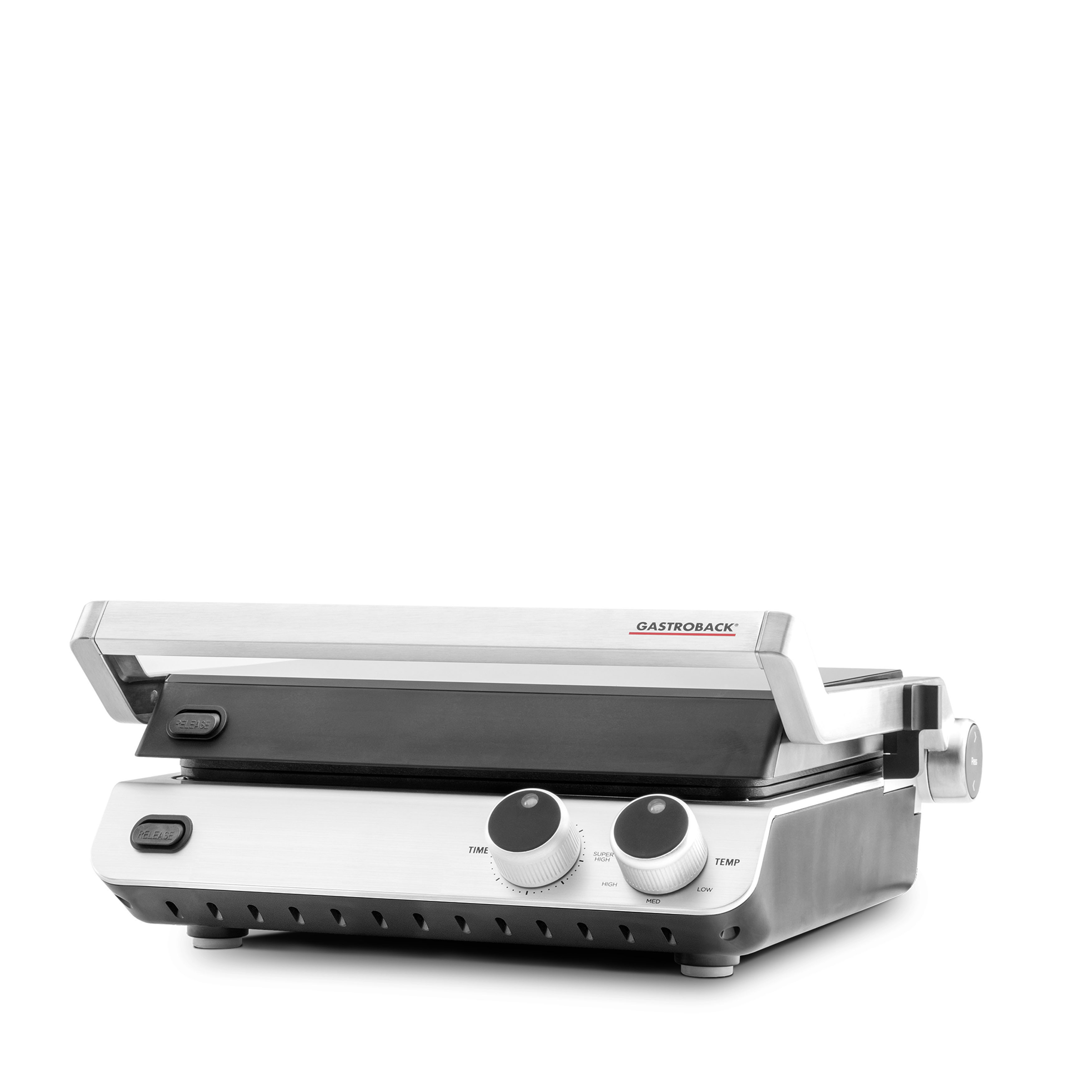 Sandwich-Presse in Silber und Schwarz, Marke Gastroback oben.