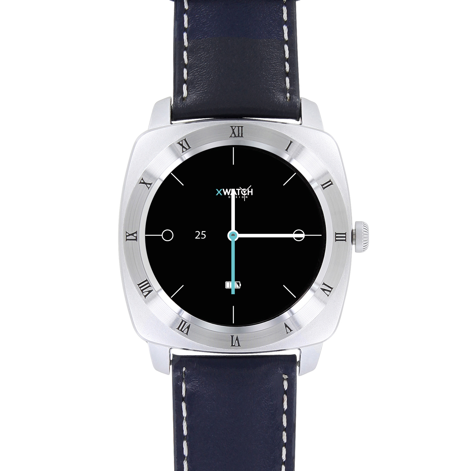 XLYNE PRO NARA XW (54018) Smartwatch Metall Echtleder, 200 mm x 24 mm, Gehäuse: Silber / Armband: Navy Blue