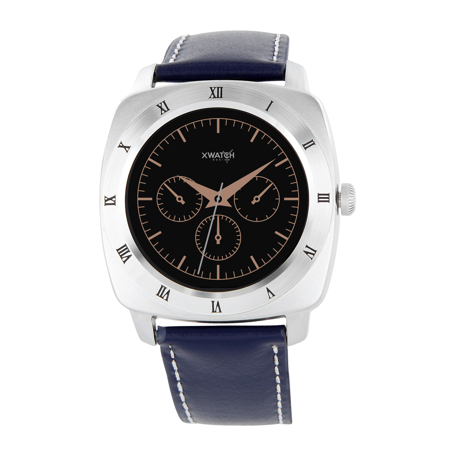 XLYNE PRO NARA XW (54018) Smartwatch Metall Echtleder, 200 mm x 24 mm, Gehäuse: Silber / Armband: Navy Blue