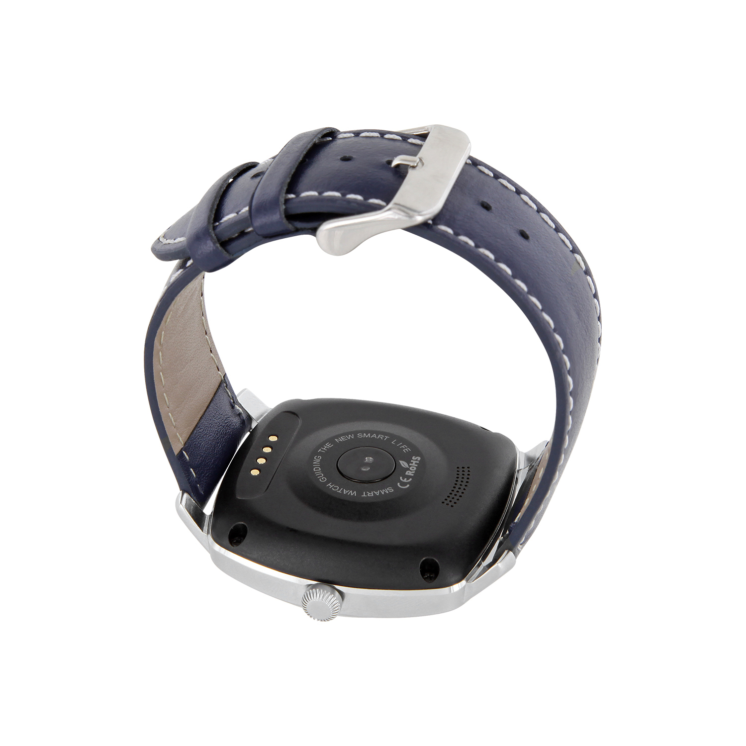 XLYNE PRO NARA XW (54018) Smartwatch Metall Echtleder, 200 mm x 24 mm, Gehäuse: Silber / Armband: Navy Blue