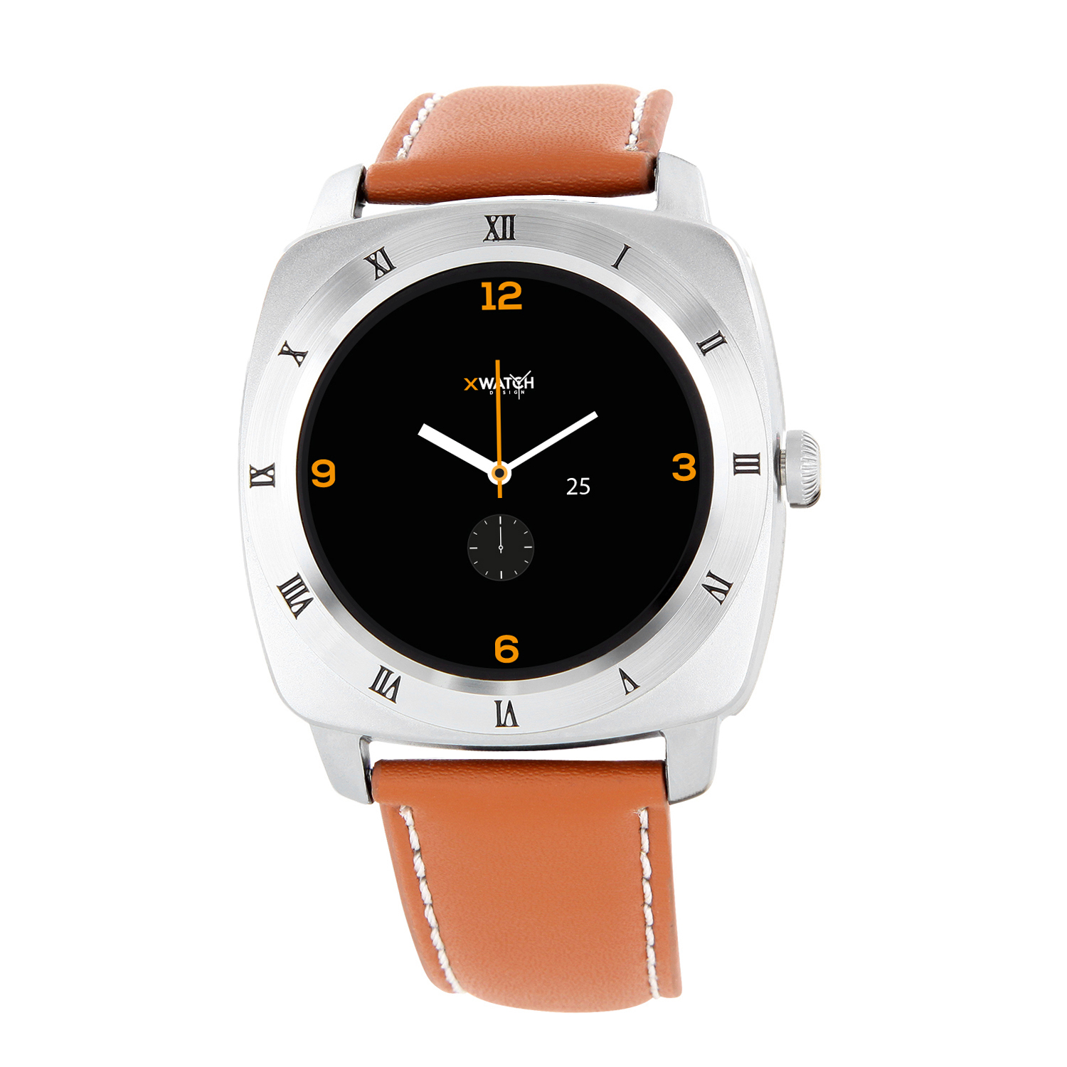XLYNE PRO NARA XW (54019) Smartwatch Metall Echtleder, 200 mm x 24 mm, Gehäuse: Silber / Armband: Light Cognac Brown