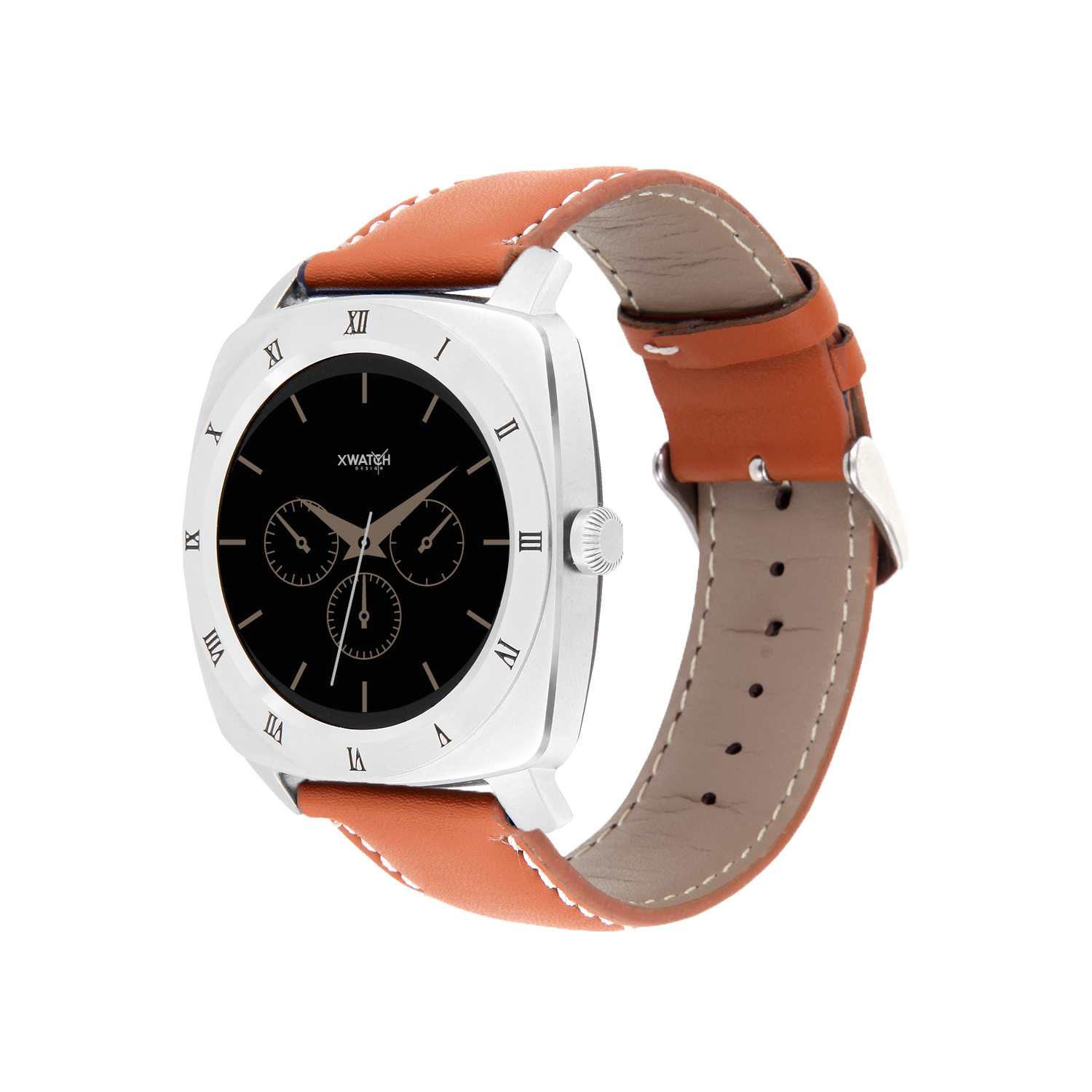 XLYNE PRO NARA XW (54019) Smartwatch Metall Echtleder, 200 mm x 24 mm, Gehäuse: Silber / Armband: Light Cognac Brown