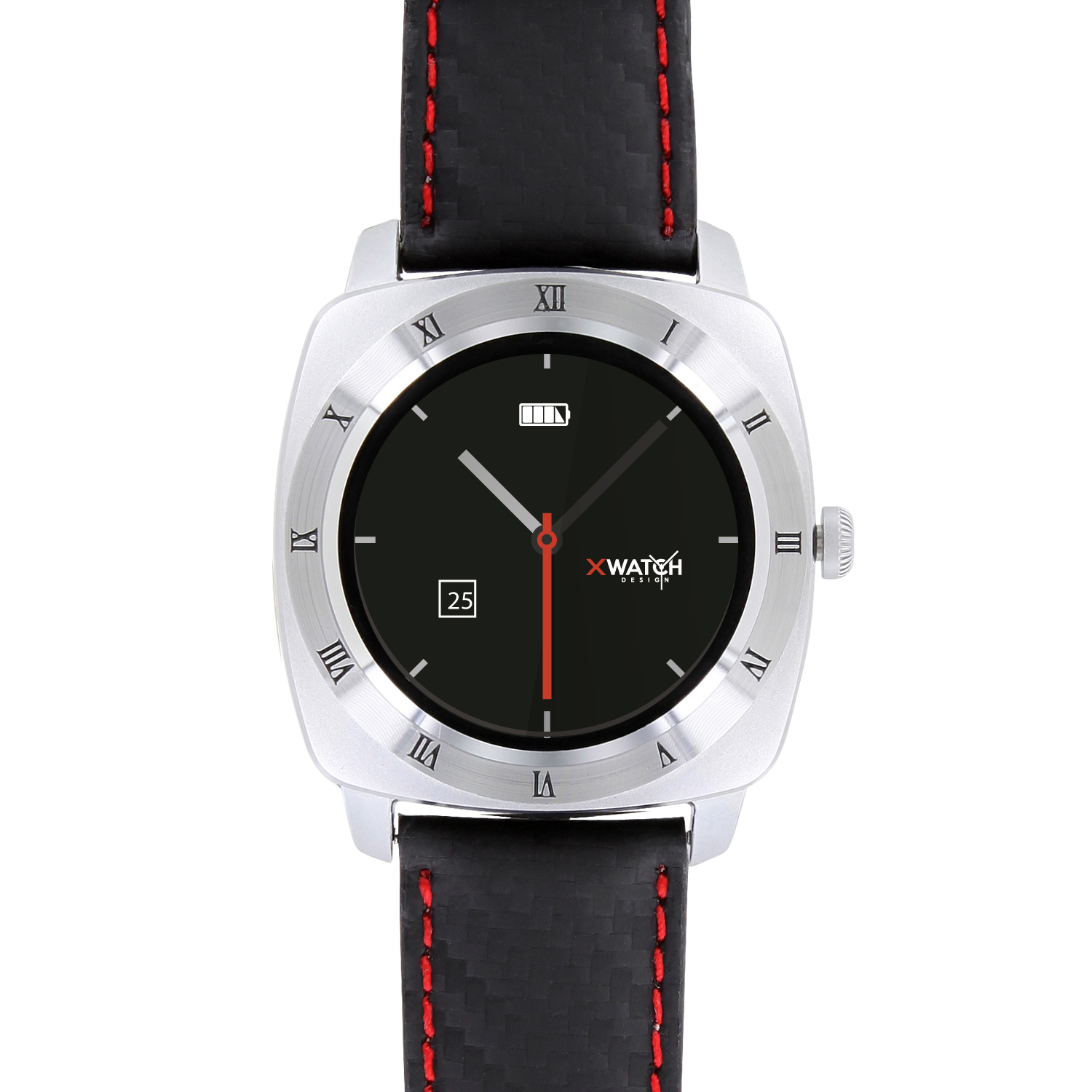 XLYNE PRO NARA XW (54020) Smartwatch Metall Echtleder, 200 mm x 24 mm, Gehäuse: Silber / Armband: Carbon Red Black