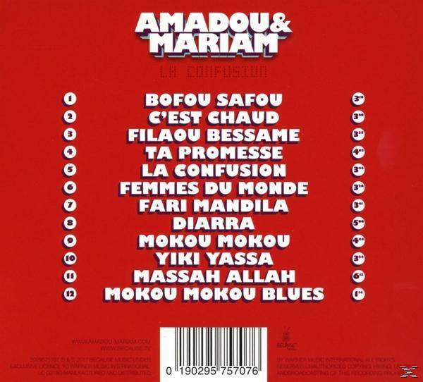 Rode albumhoes met witte tekst. Titel bovenaan: AMADOU & MARIAM. Tracklist hieronder met songtitels, duur en een barcode.