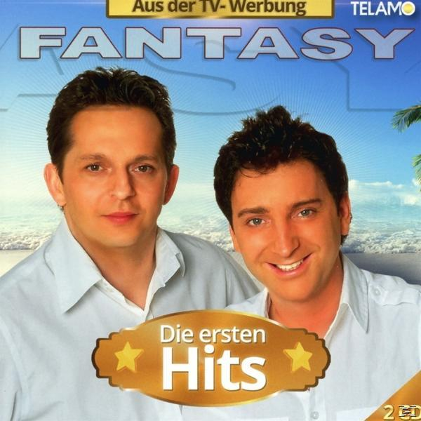 CD-Cover mit zwei Männern. Text lautet "FANTASY" und "Die ersten Hits". Blaue und gelbe Farben.