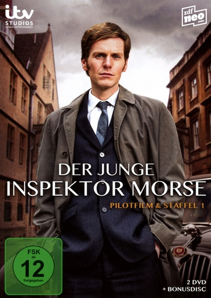 DVD-Cover mit einem Mann im Mantel. Der Titel lautet 'Der Junge Inspektor Morse'. Die Bewertungen sind vorhanden.