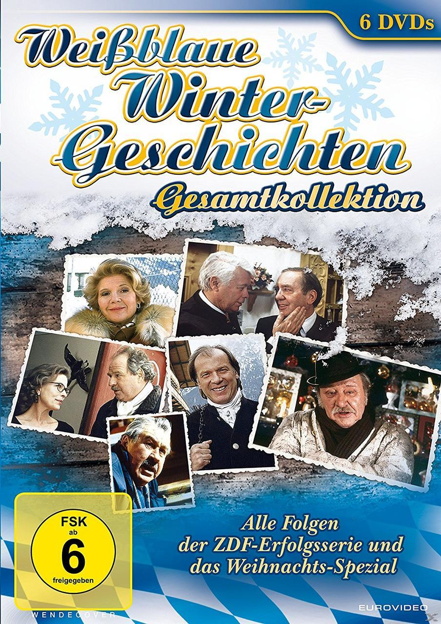 Ein DVD-Cover mit Bildern von Schauspielern und dem Titel "Weißblaue Winter Geschichten".