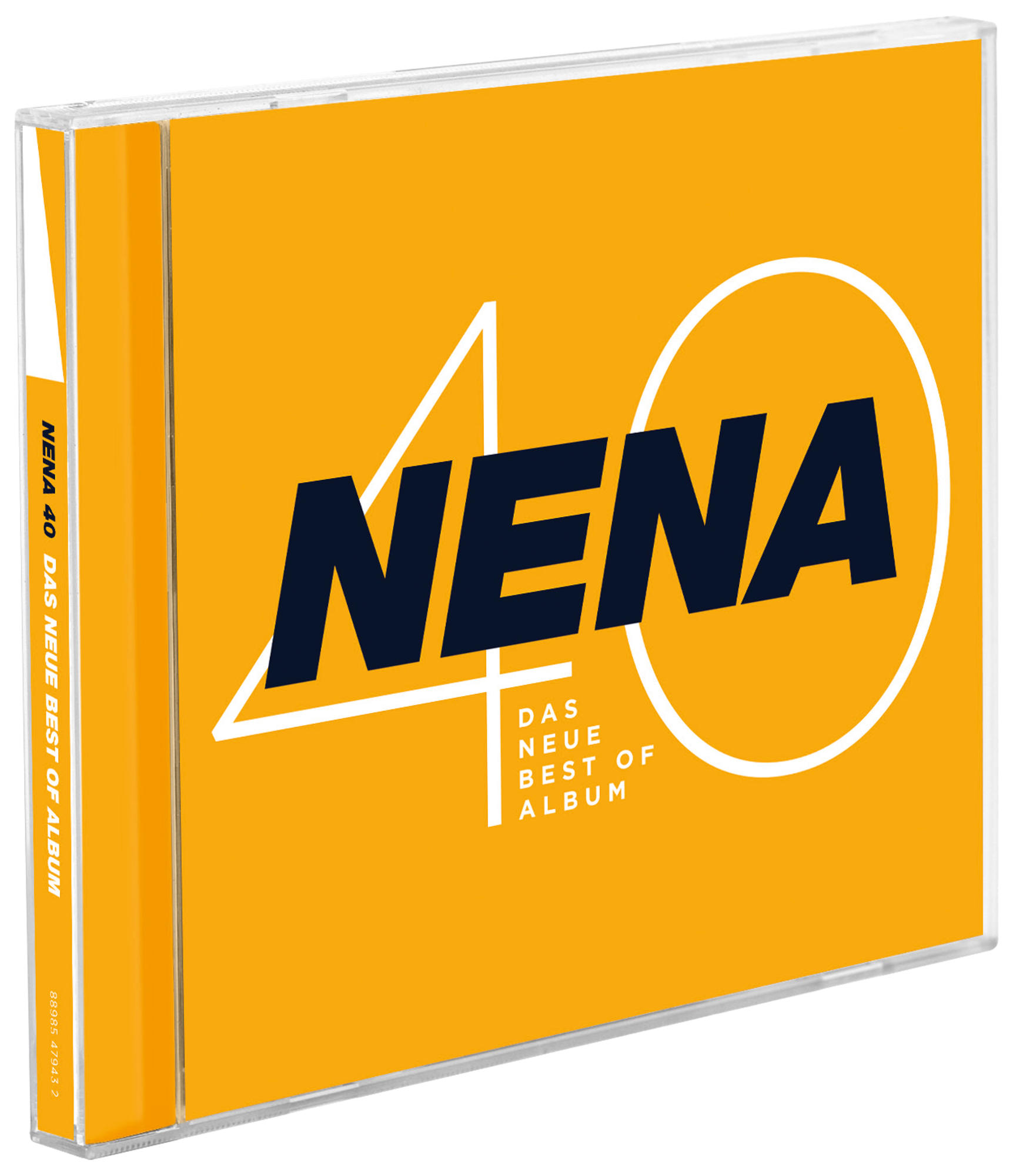 Nena 40 CD-Albumcover in einem orangen Gehäuse, mit großem NENA-Text und weißem Text auf Gelb.