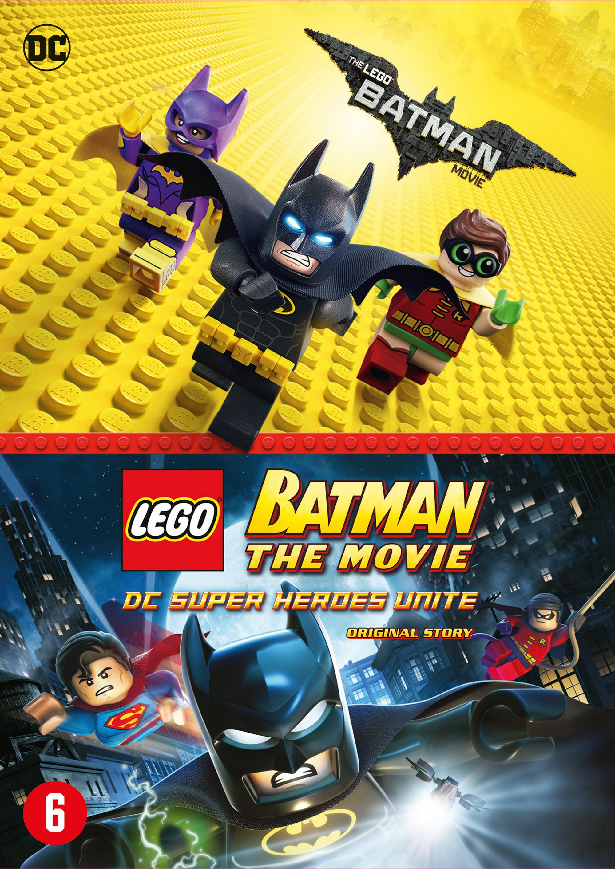LEGO Batman-film DVD-hoes. Het heeft LEGO Batman, Batgirl en Robin. De onderkant heeft een andere afbeelding.