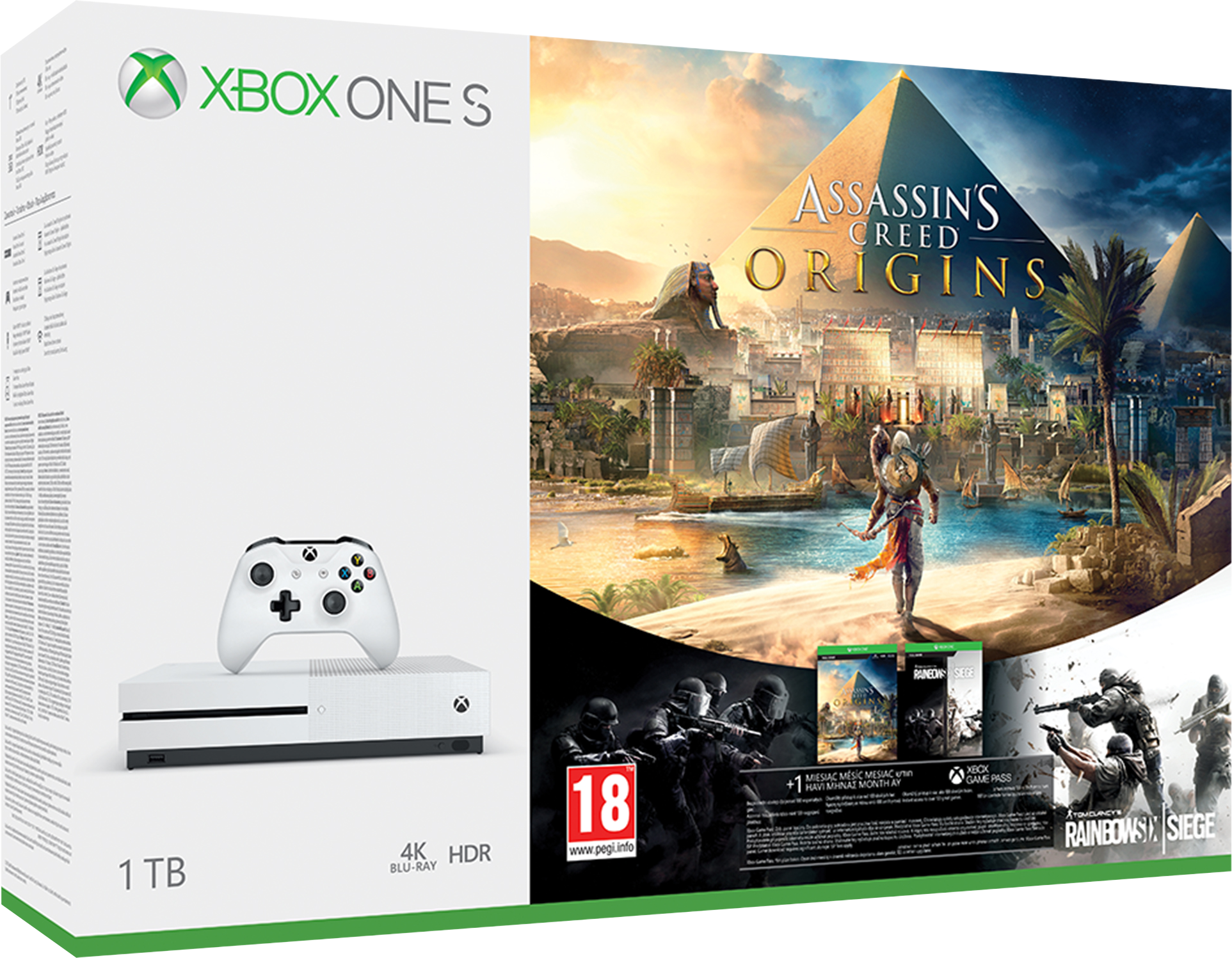 MICROSOFT Xbox One S 1TB + Assassin’s Creed Origins + Rainbow Six Siege