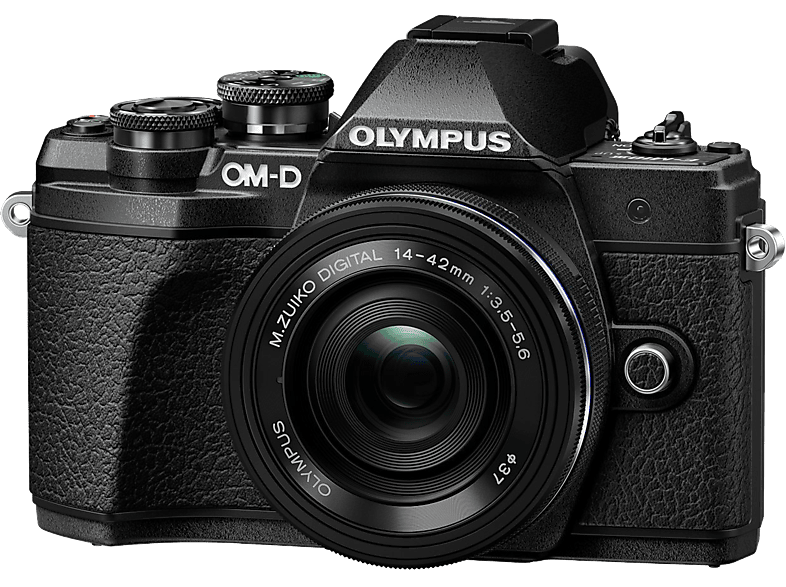 OLYMPUS Hybride camera E-M10 Mark III Zwart + 14-42 mm Pancake Zwart (V207072BE000)