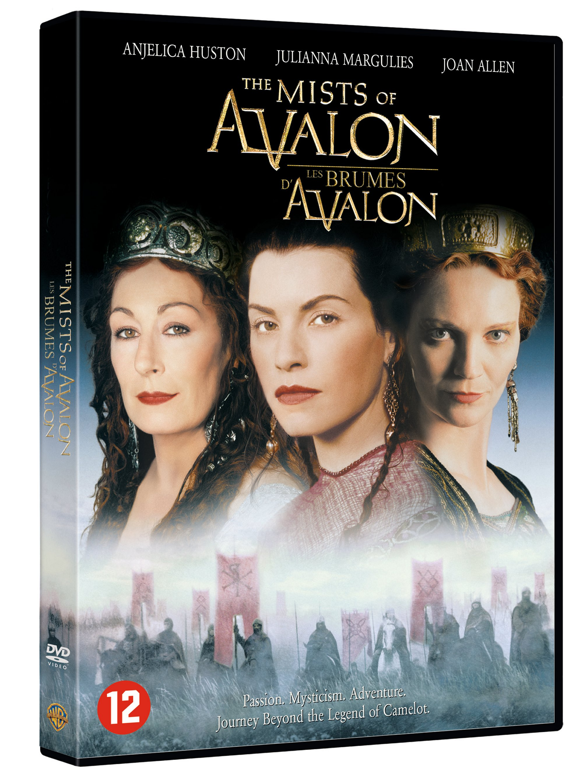 DVD-hoes van 'The Mists of Avalon' met drie vrouwen en tekst op een zwarte achtergrond.