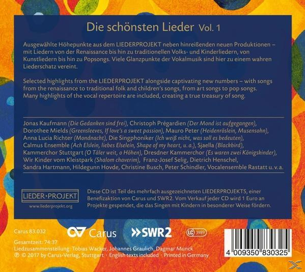 CD-Cover mit Text über Lieder, Namen von Künstlern und dem Logo des 'Liederprojekts'.