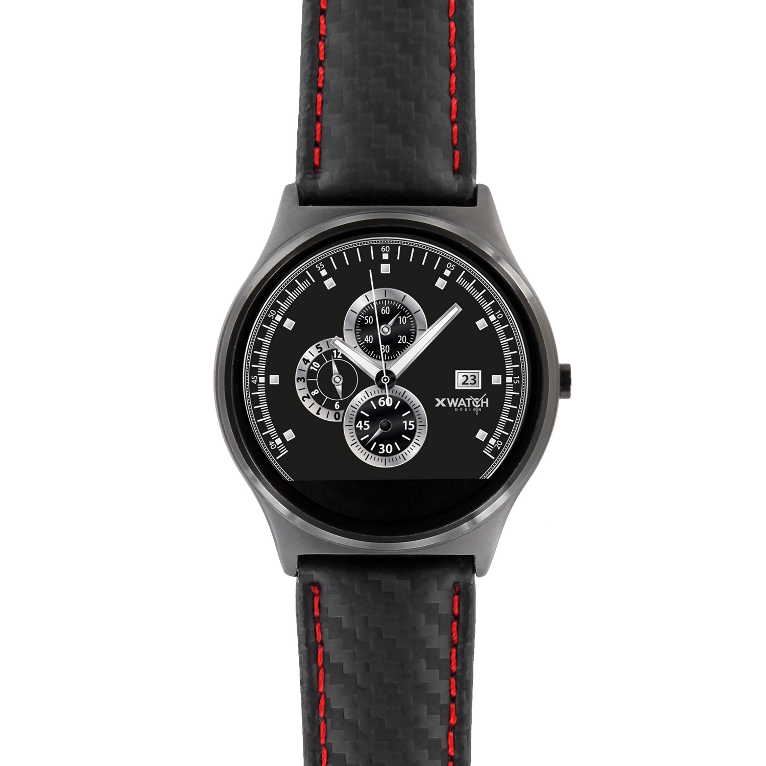 XLYNE PRO QIN XW PRIME II (54016) Smartwatch Metall Echtleder, 210 mm x 22 mm, Gehäuse: Black Chrome / Armband: Carbon Red Black