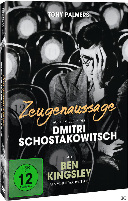 Eine DVD-Hülle für „Zeugenaussage“. Das Cover zeigt einen Mann mit Brille, und die FSK-Einstufung ist 12.