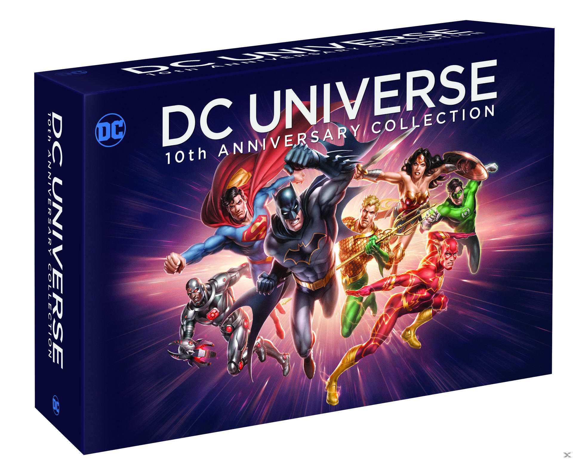 DC Universe 10th Anniversary Collection Box-Set mit verschiedenen DC-Superhelden-Charakteren.