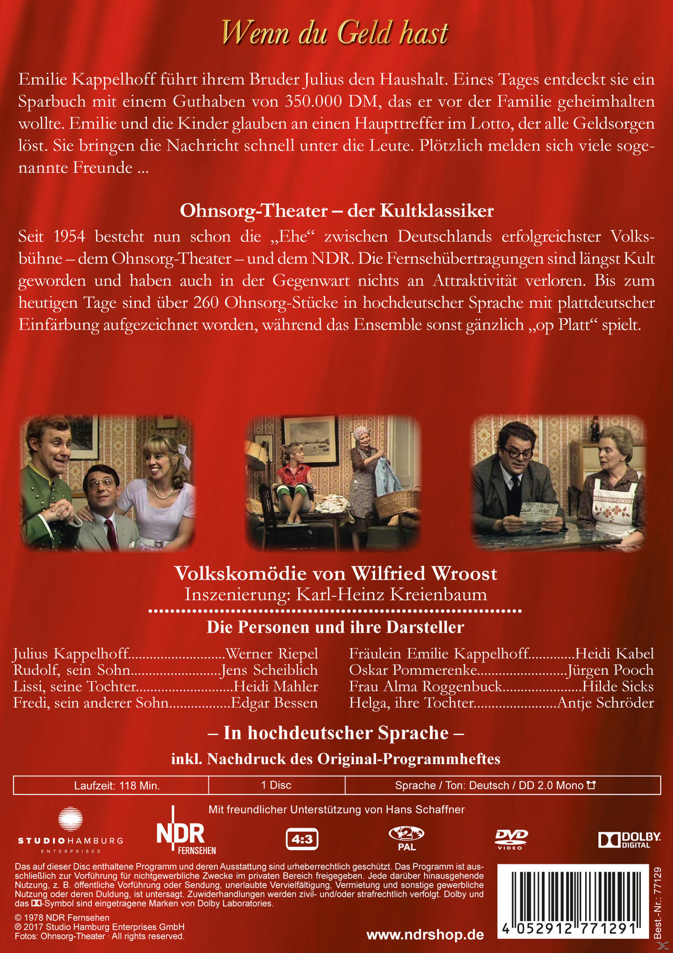 Eine DVD-Hülle mit deutschem Text, die ein Theaterstück mit Schauspielern in historischen Kostümen zeigt.